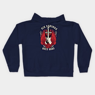 SIX STRINGS ROCK HARD Kids Hoodie